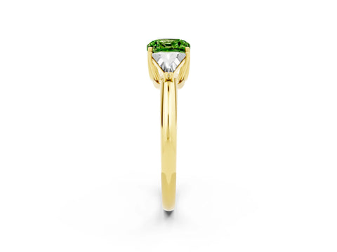 Yellow gold Three-Stone Cushion Cut Cut Diamond Ring with Trillion Side Stones and Four-Prong Setting_2