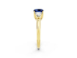 Yellow gold Three-Stone Cushion Cut Cut Diamond Ring with Trillion Side Stones and Four-Prong Setting_2