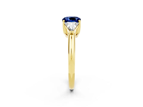 Yellow gold Three-Stone Cushion Cut Cut Diamond Ring with Trillion Side Stones and Four-Prong Setting_2
