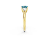 Yellow gold Three-Stone Cushion Cut Cut Diamond Ring with Trillion Side Stones and Four-Prong Setting_2