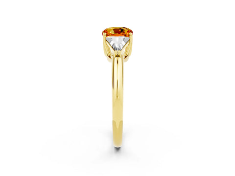 Yellow gold Three-Stone Cushion Cut Cut Diamond Ring with Trillion Side Stones and Four-Prong Setting_2