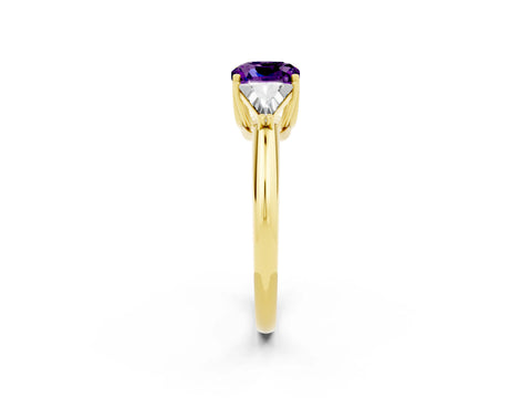Yellow gold Three-Stone Cushion Cut Cut Diamond Ring with Trillion Side Stones and Four-Prong Setting_2