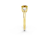 Yellow gold Three-Stone Cushion Cut Cut Diamond Ring with Trillion Side Stones and Four-Prong Setting_2