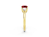 Yellow gold Three-Stone Cushion Cut Cut Diamond Ring with Trillion Side Stones and Four-Prong Setting_2