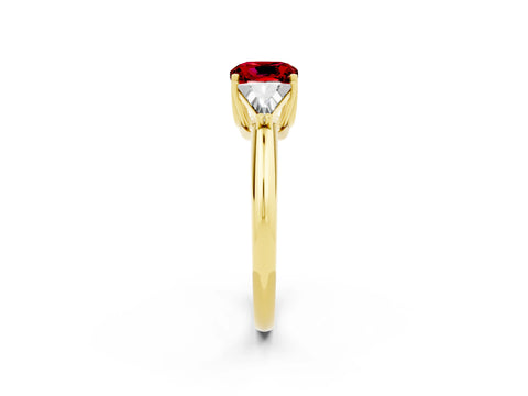 Yellow gold Three-Stone Cushion Cut Cut Diamond Ring with Trillion Side Stones and Four-Prong Setting_2