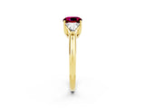 Yellow gold Three-Stone Cushion Cut Cut Diamond Ring with Trillion Side Stones and Four-Prong Setting_2