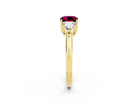 Yellow gold Three-Stone Cushion Cut Cut Diamond Ring with Trillion Side Stones and Four-Prong Setting_2