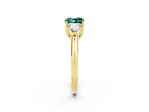 Yellow gold Three-Stone Cushion Cut Cut Diamond Ring with Trillion Side Stones and Four-Prong Setting_2