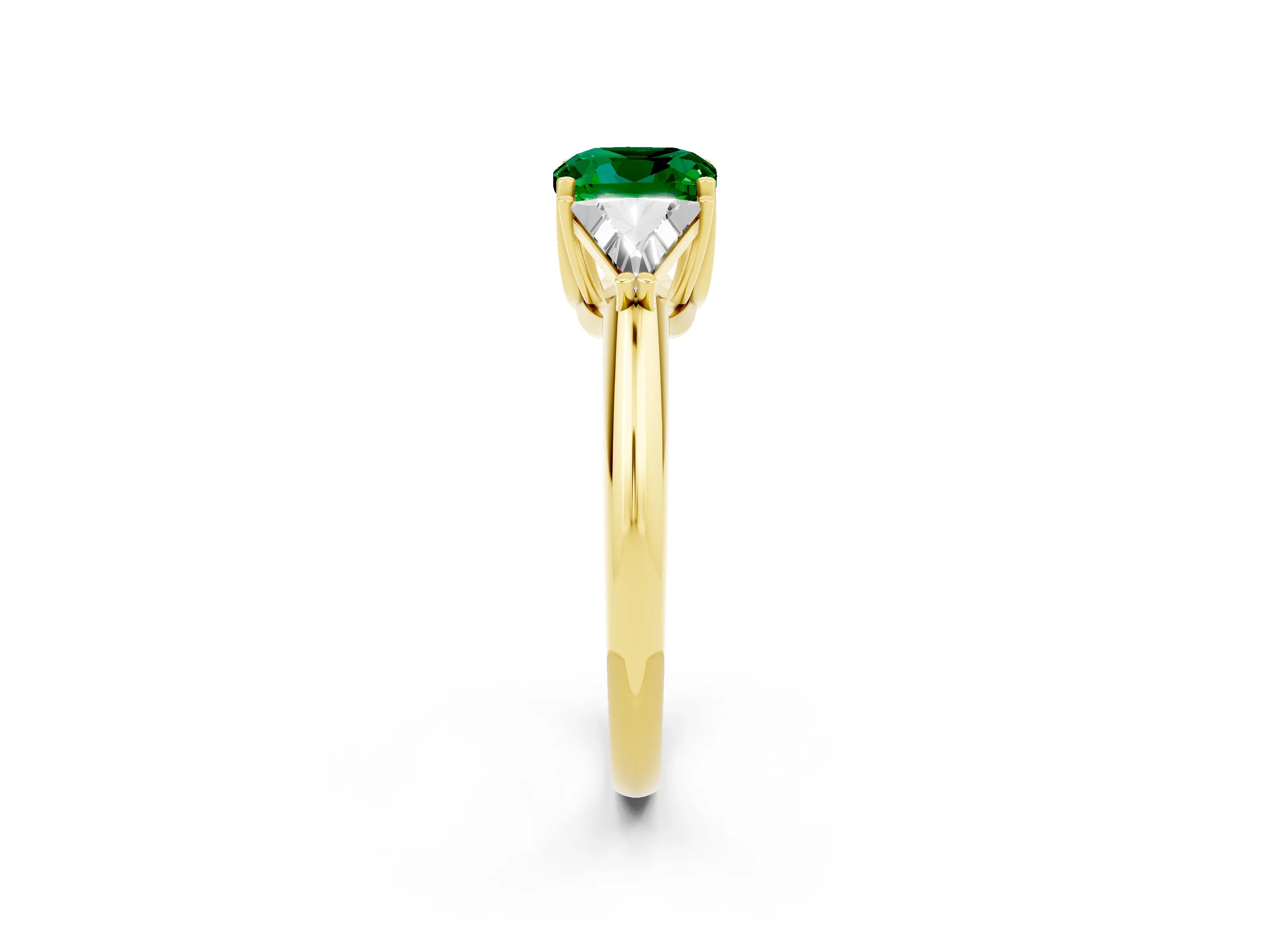 Yellow gold Three-Stone Cushion Cut Cut Diamond Ring with Trillion Side Stones and Four-Prong Setting_2