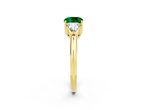 Yellow gold Three-Stone Cushion Cut Cut Diamond Ring with Trillion Side Stones and Four-Prong Setting_2