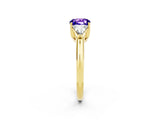Yellow gold Three-Stone Cushion Cut Cut Diamond Ring with Trillion Side Stones and Four-Prong Setting_2