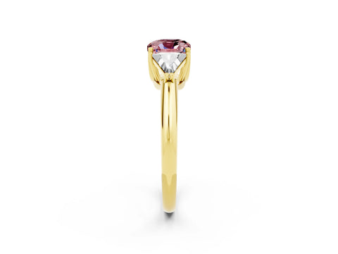 Yellow gold Three-Stone Cushion Cut Cut Diamond Ring with Trillion Side Stones and Four-Prong Setting_2