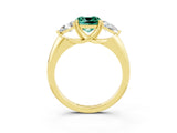 Yellow gold Three-Stone Cushion Cut Cut Diamond Ring with Trillion Side Stones and Four-Prong Setting_3
