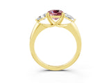 Yellow gold Three-Stone Cushion Cut Cut Diamond Ring with Trillion Side Stones and Four-Prong Setting_3