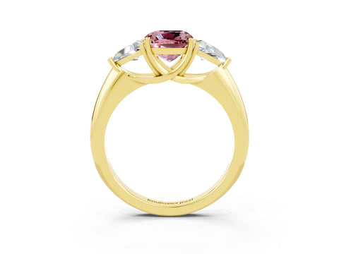 Yellow gold Three-Stone Cushion Cut Cut Diamond Ring with Trillion Side Stones and Four-Prong Setting_3