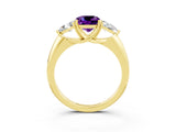 Yellow gold Three-Stone Cushion Cut Cut Diamond Ring with Trillion Side Stones and Four-Prong Setting_3