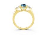 Yellow gold Three-Stone Cushion Cut Cut Diamond Ring with Trillion Side Stones and Four-Prong Setting_3