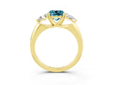 Yellow gold Three-Stone Cushion Cut Cut Diamond Ring with Trillion Side Stones and Four-Prong Setting_3