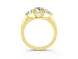 Yellow gold Three-Stone Cushion Cut Cut Diamond Ring with Trillion Side Stones and Four-Prong Setting_3