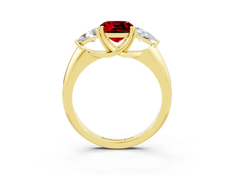 Yellow gold Three-Stone Cushion Cut Cut Diamond Ring with Trillion Side Stones and Four-Prong Setting_3