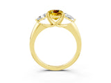 Yellow gold Three-Stone Cushion Cut Cut Diamond Ring with Trillion Side Stones and Four-Prong Setting_3
