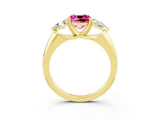 Yellow gold Three-Stone Cushion Cut Cut Diamond Ring with Trillion Side Stones and Four-Prong Setting_3