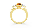 Yellow gold Three-Stone Cushion Cut Cut Diamond Ring with Trillion Side Stones and Four-Prong Setting_3