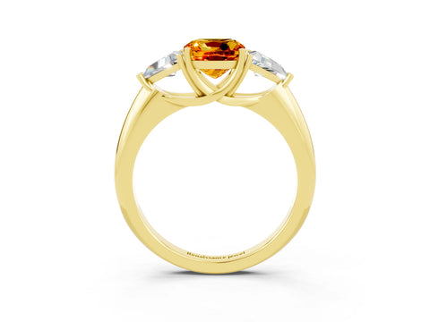 Yellow gold Three-Stone Cushion Cut Cut Diamond Ring with Trillion Side Stones and Four-Prong Setting_3