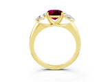 Yellow gold Three-Stone Cushion Cut Cut Diamond Ring with Trillion Side Stones and Four-Prong Setting_3
