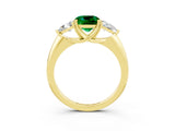 Yellow gold Three-Stone Cushion Cut Cut Diamond Ring with Trillion Side Stones and Four-Prong Setting_3