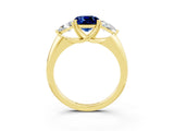 Yellow gold Three-Stone Cushion Cut Cut Diamond Ring with Trillion Side Stones and Four-Prong Setting_3