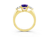 Yellow gold Three-Stone Cushion Cut Cut Diamond Ring with Trillion Side Stones and Four-Prong Setting_3