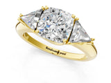 Yellow gold Three-Stone Cushion Cut Cut Diamond Ring with Trillion Side Stones and Four-Prong Setting_4