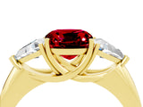 Yellow gold Three-Stone Cushion Cut Cut Diamond Ring with Trillion Side Stones and Four-Prong Setting_4