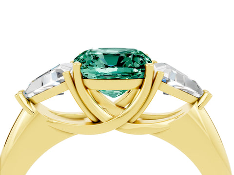 Yellow gold Three-Stone Cushion Cut Cut Diamond Ring with Trillion Side Stones and Four-Prong Setting_4