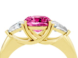 Yellow gold Three-Stone Cushion Cut Cut Diamond Ring with Trillion Side Stones and Four-Prong Setting_4