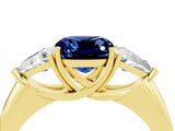 Yellow gold Three-Stone Cushion Cut Cut Diamond Ring with Trillion Side Stones and Four-Prong Setting_4