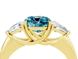 Yellow gold Three-Stone Cushion Cut Cut Diamond Ring with Trillion Side Stones and Four-Prong Setting_4
