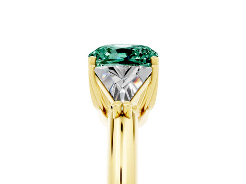 Yellow gold Three-Stone Cushion Cut Cut Diamond Ring with Trillion Side Stones and Four-Prong Setting_5