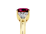 Yellow gold Three-Stone Cushion Cut Cut Diamond Ring with Trillion Side Stones and Four-Prong Setting_5