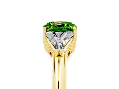 Yellow gold Three-Stone Cushion Cut Cut Diamond Ring with Trillion Side Stones and Four-Prong Setting_5