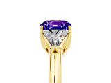 Yellow gold Three-Stone Cushion Cut Cut Diamond Ring with Trillion Side Stones and Four-Prong Setting_5