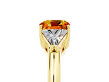 Yellow gold Three-Stone Cushion Cut Cut Diamond Ring with Trillion Side Stones and Four-Prong Setting_5