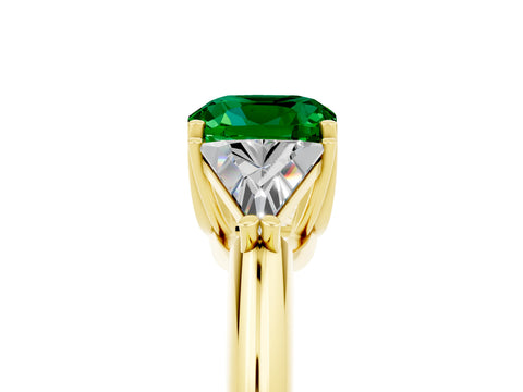 Yellow gold Three-Stone Cushion Cut Cut Diamond Ring with Trillion Side Stones and Four-Prong Setting_5