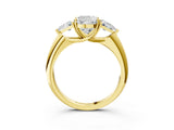 Yellow gold Three-Stone Cushion Cut Cut Diamond Ring with Trillion Side Stones and Four-Prong Setting_6