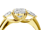 Yellow gold Three-Stone Cushion Cut Cut Diamond Ring with Trillion Side Stones and Four-Prong Setting_7