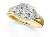Yellow gold Three-Stone Cushion Cut Cut Diamond Ring with Trillion Side Stones on a Split Shank Band_10