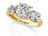 Yellow gold Three-Stone Cushion Cut Cut Milgrain Band Prong Setting Ring_20