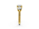 Yellow gold Three-Stone Cushion Cut Cut Milgrain Band Prong Setting Ring_21