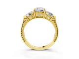 Yellow gold Three-Stone Cushion Cut Cut Milgrain Band Prong Setting Ring_22